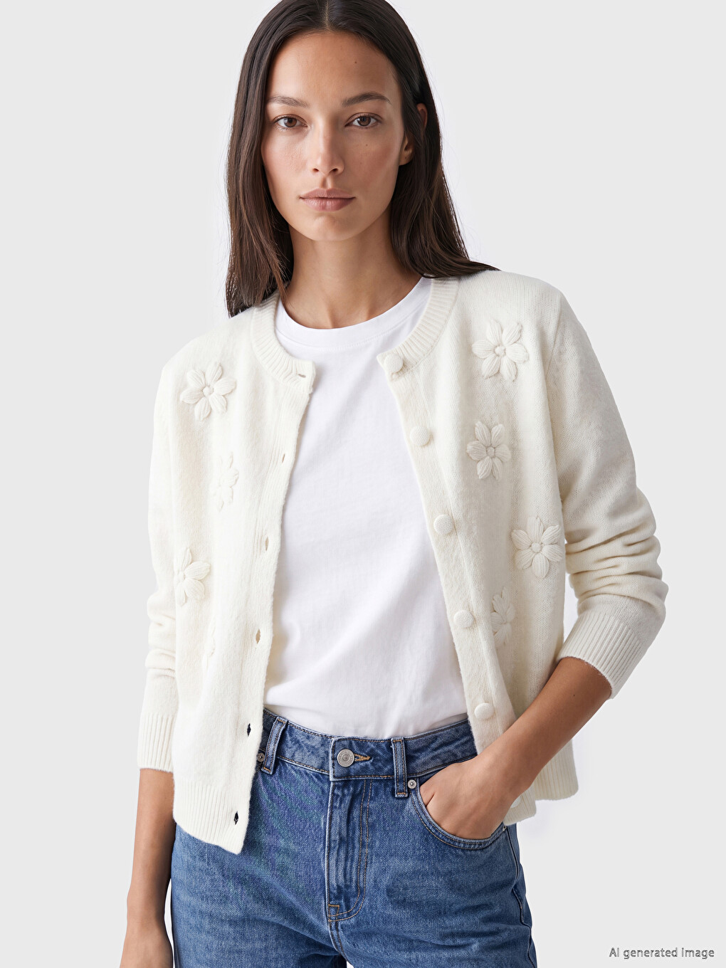 Floral Wool Blended Women's Knitwear Cardigan
