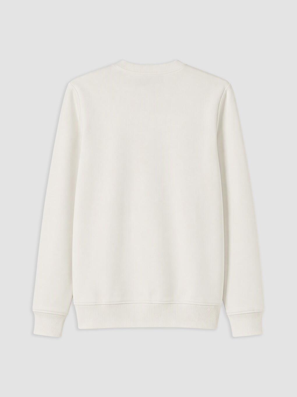 Beyaz Bisiklet Yaka Baskılı Erkek Kalın Sweatshirt-1