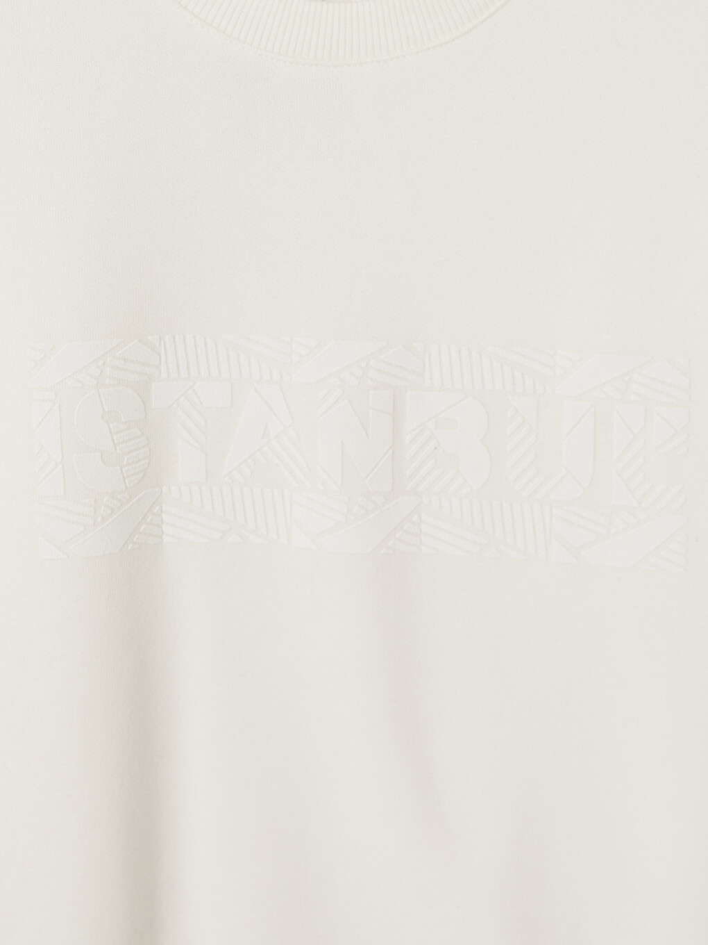 Beyaz Bisiklet Yaka Baskılı Erkek Kalın Sweatshirt-2
