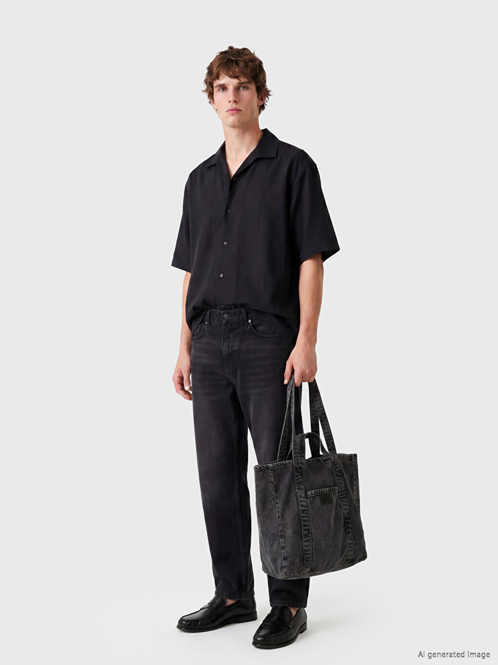 Siyah Baggy Fit Erkek Jean Pantolon-1