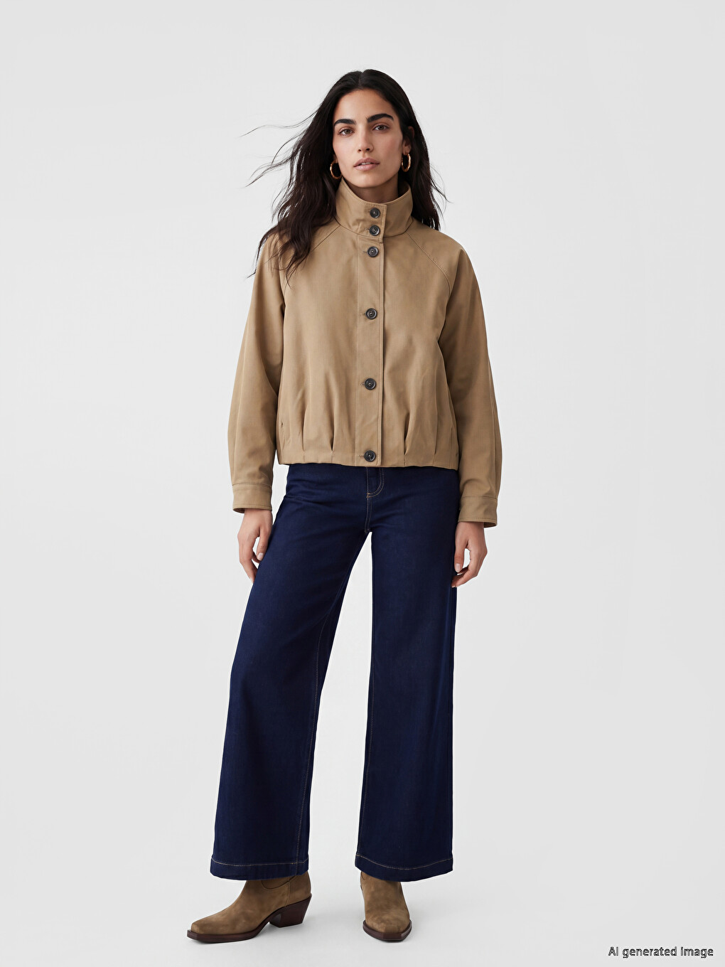 Manteau En Gabardine À Col Montant Pour Femme-1