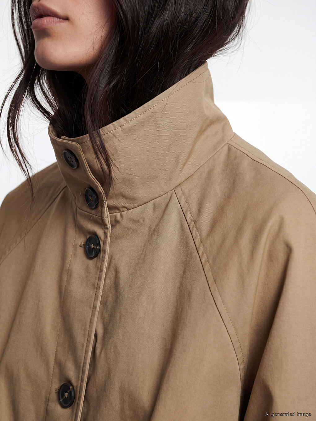 Manteau En Gabardine À Col Montant Pour Femme-2