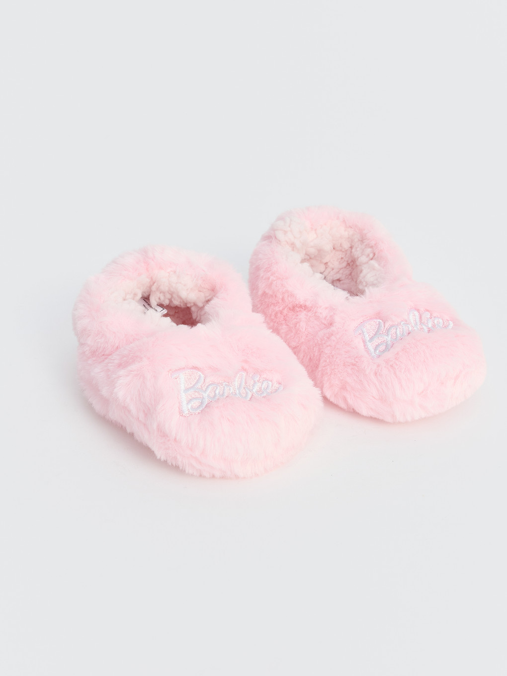Pembe Barbie Nakışlı Pelüş Kız Çocuk Panduf-1