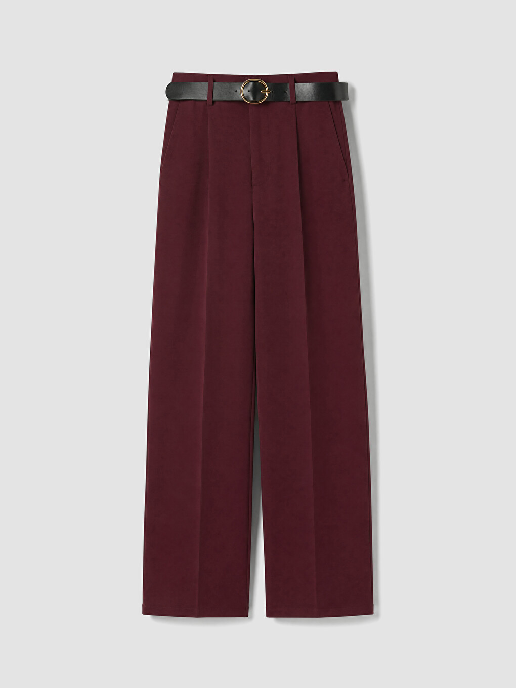 Loose Fit Belted Women's Pleated Fabric Trousers-4