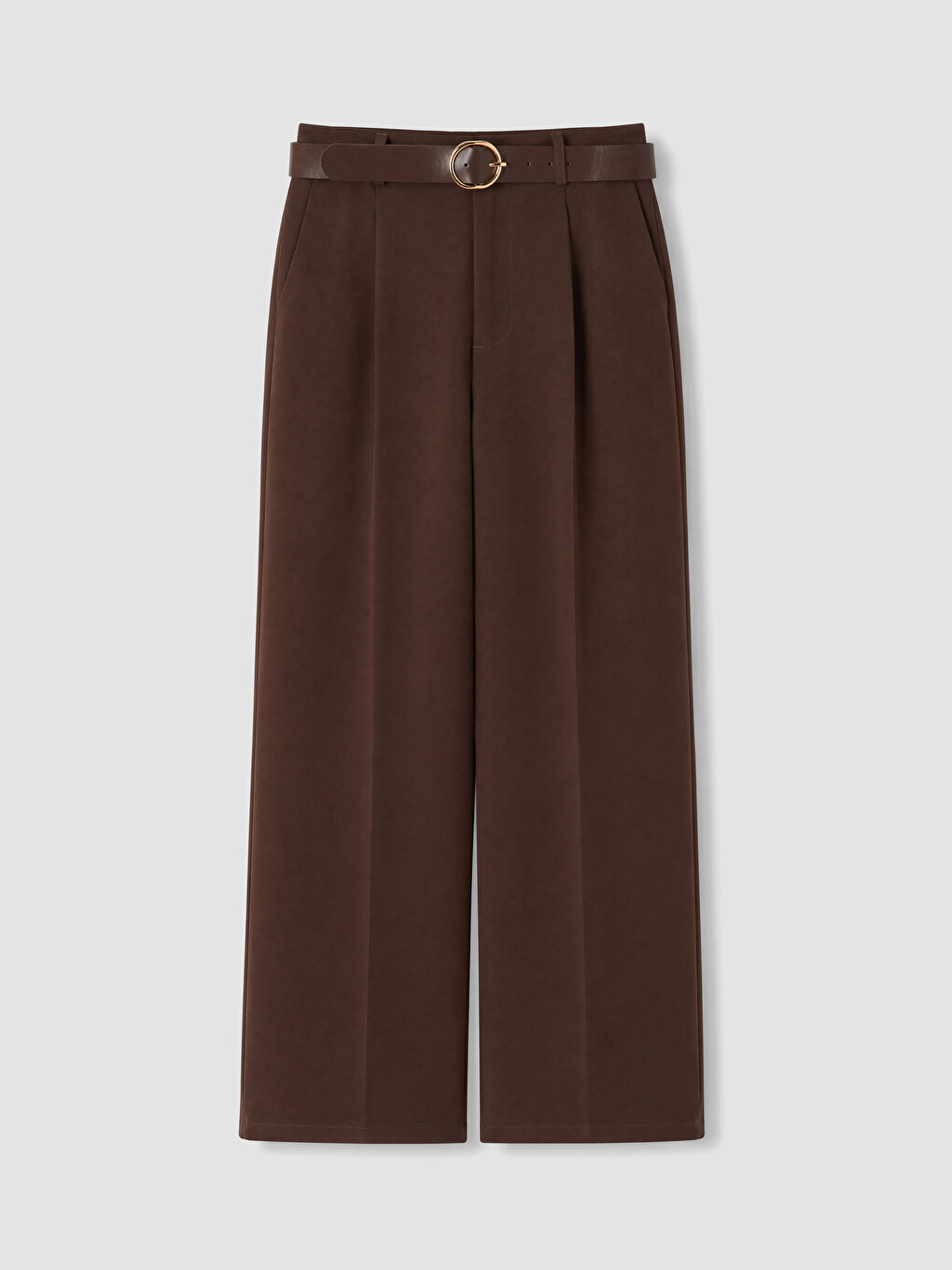 Loose Fit Belted Women's Pleated Fabric Trousers-4