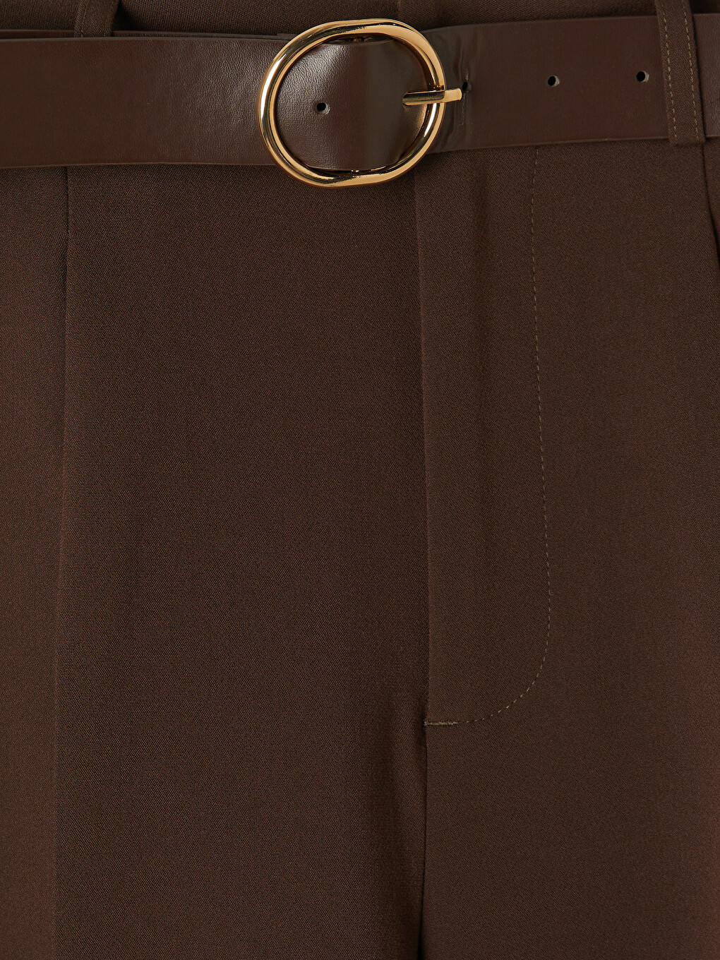 Loose Fit Belted Women's Pleated Fabric Trousers-5