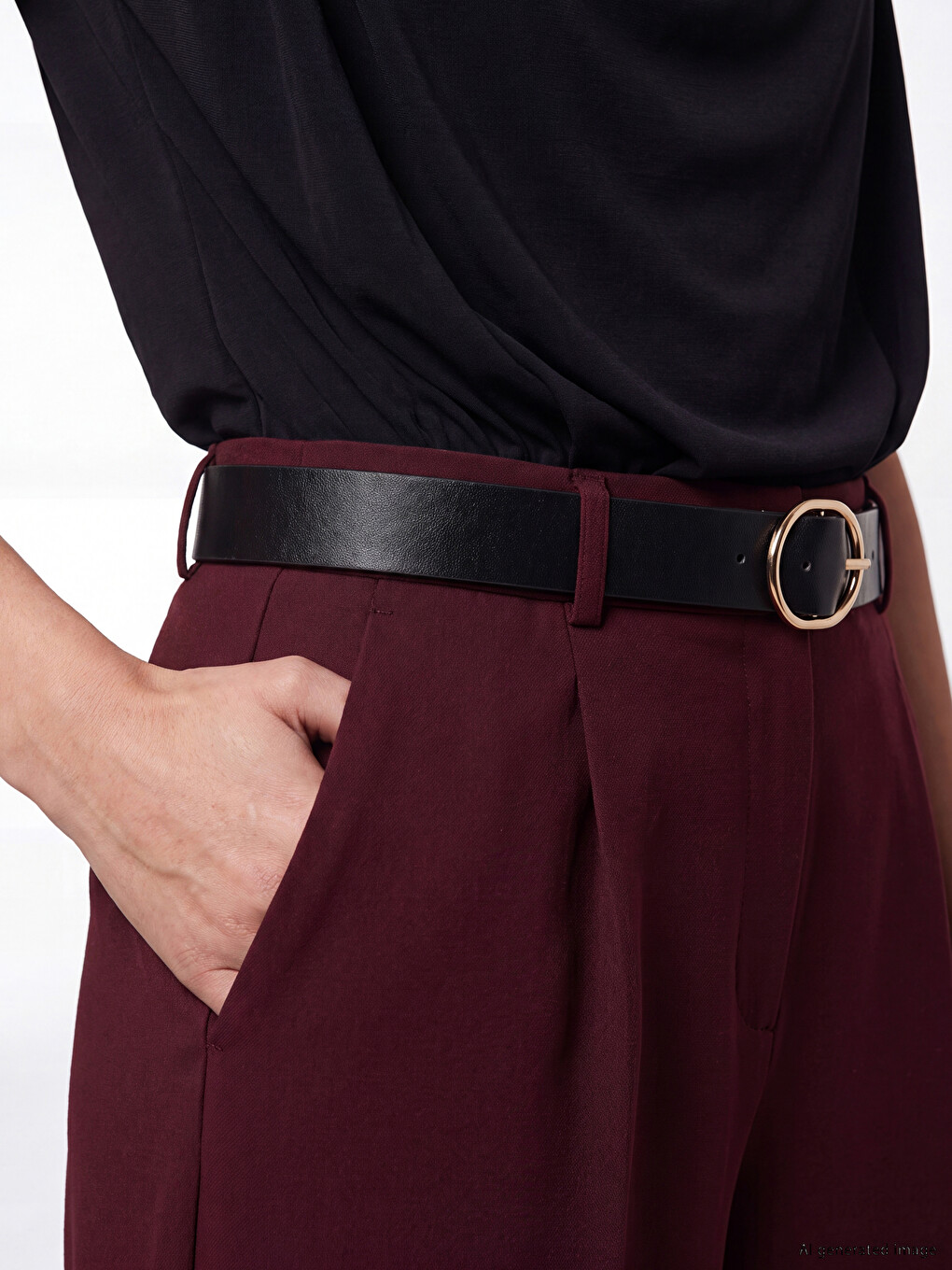 Loose Fit Belted Women's Pleated Fabric Trousers-2