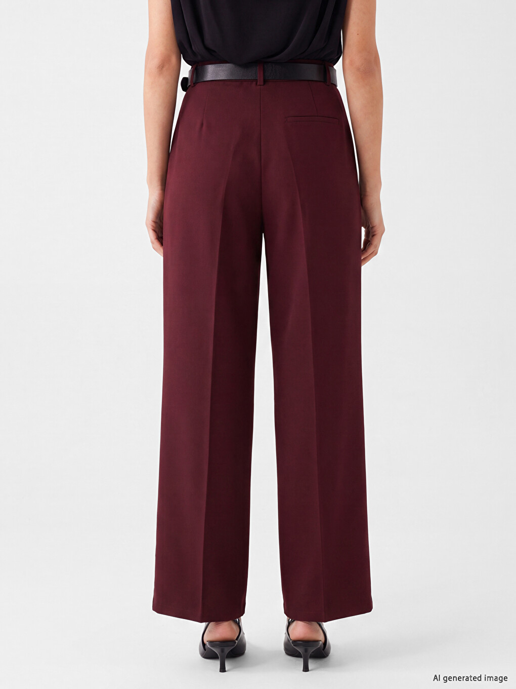 Loose Fit Belted Women's Pleated Fabric Trousers-3
