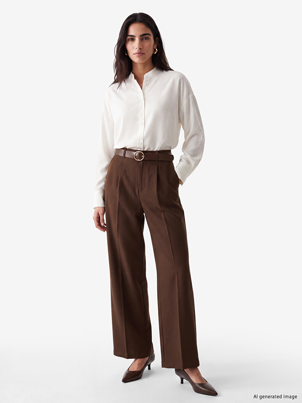 Loose Fit Belted Women's Pleated Fabric Trousers
