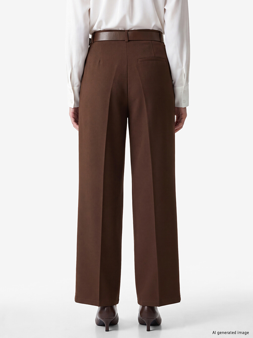 Loose Fit Belted Women's Pleated Fabric Trousers-3