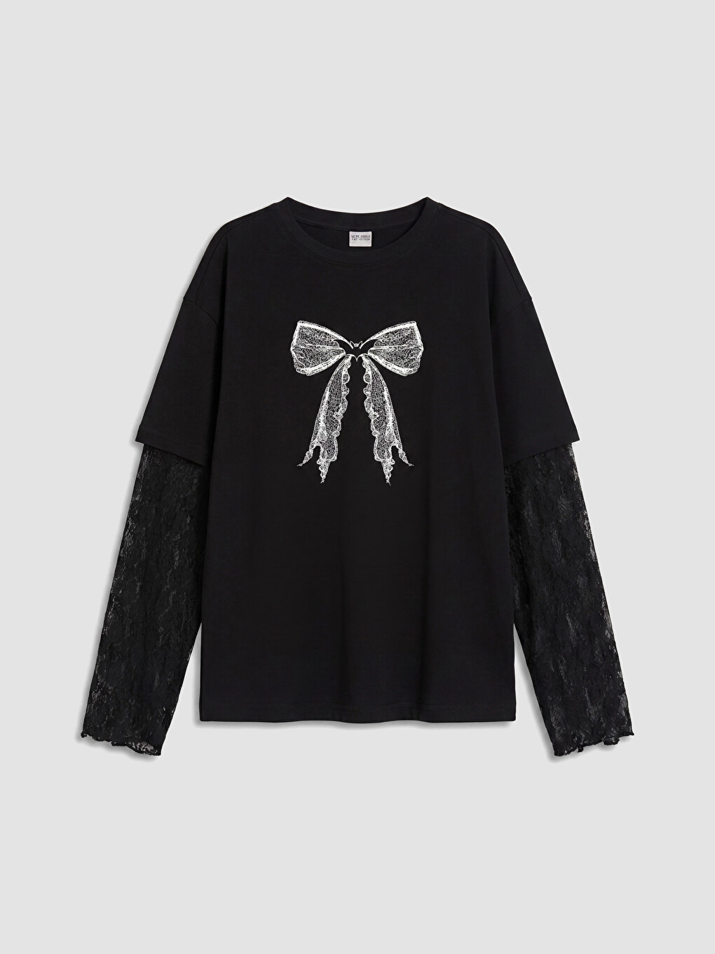 Crew Neck Bow Printed Girls' T-shirt