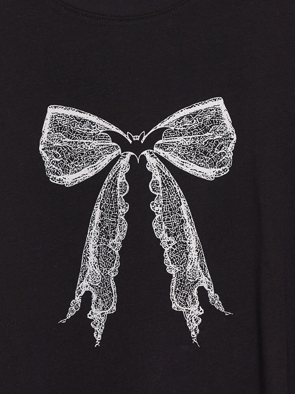 Crew Neck Bow Printed Girls' T-shirt-2