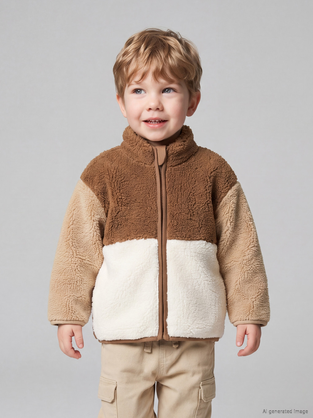  Color Block Baby Boys' Plush Cardigan