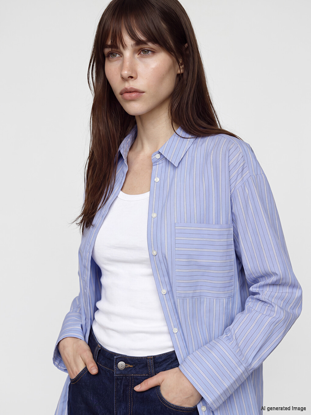 Çizgili Oversize Poplin Kadın Gömlek