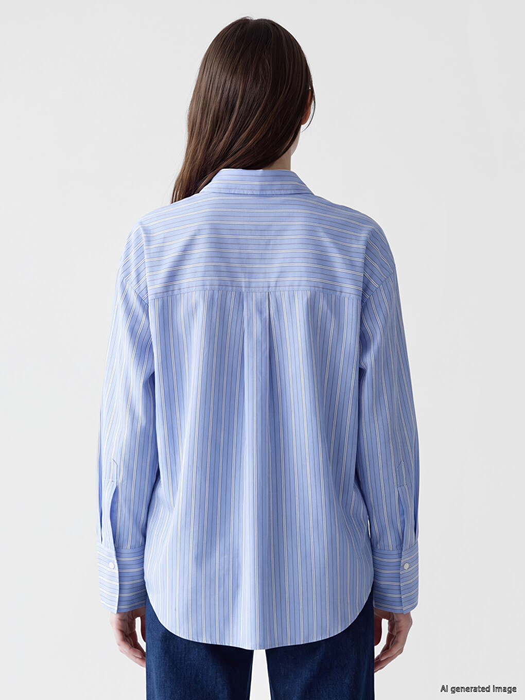 Çizgili Oversize Poplin Kadın Gömlek-3