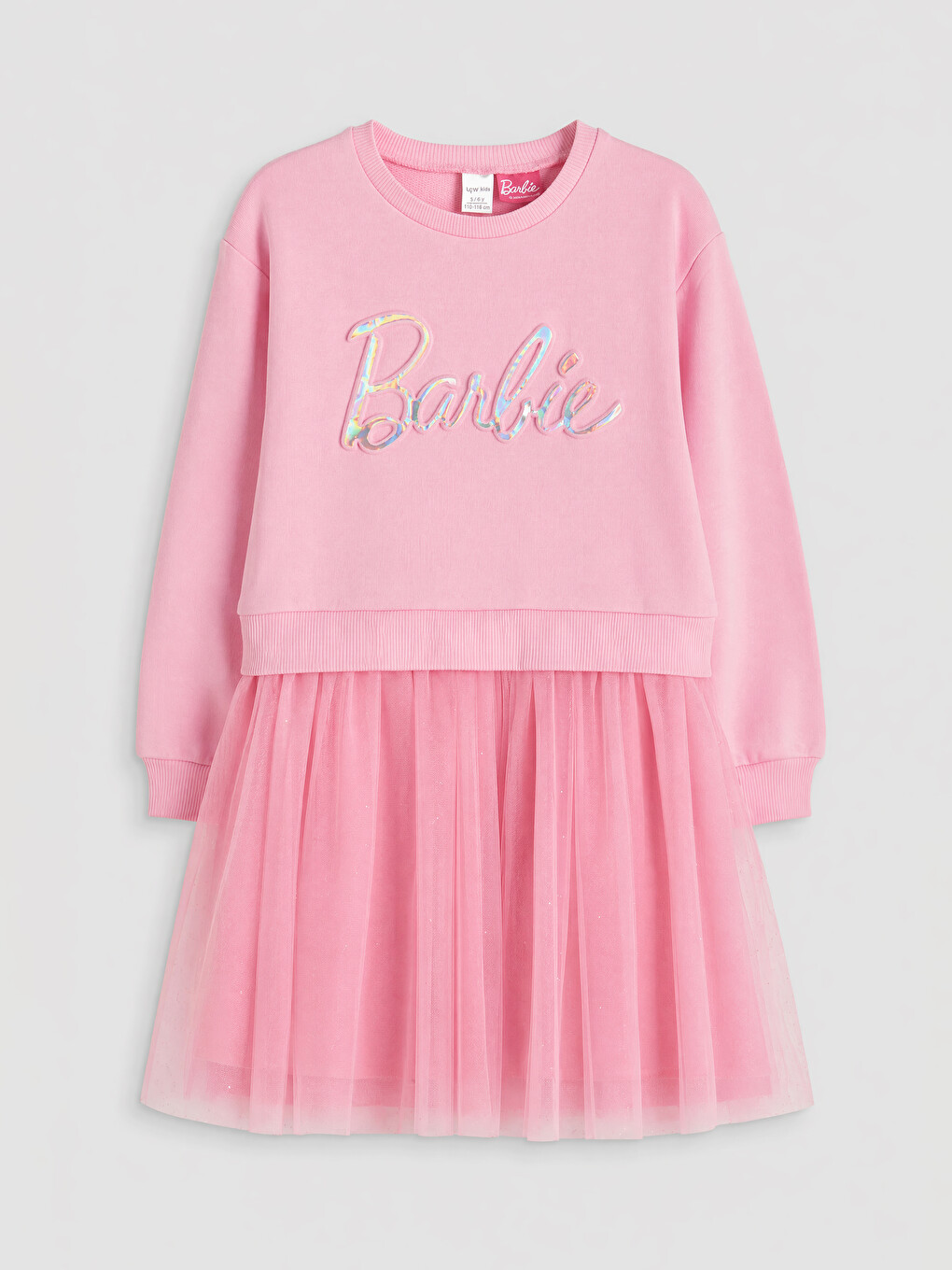 Pembe Barbie Baskılı Kız Çocuk Tül Elbise