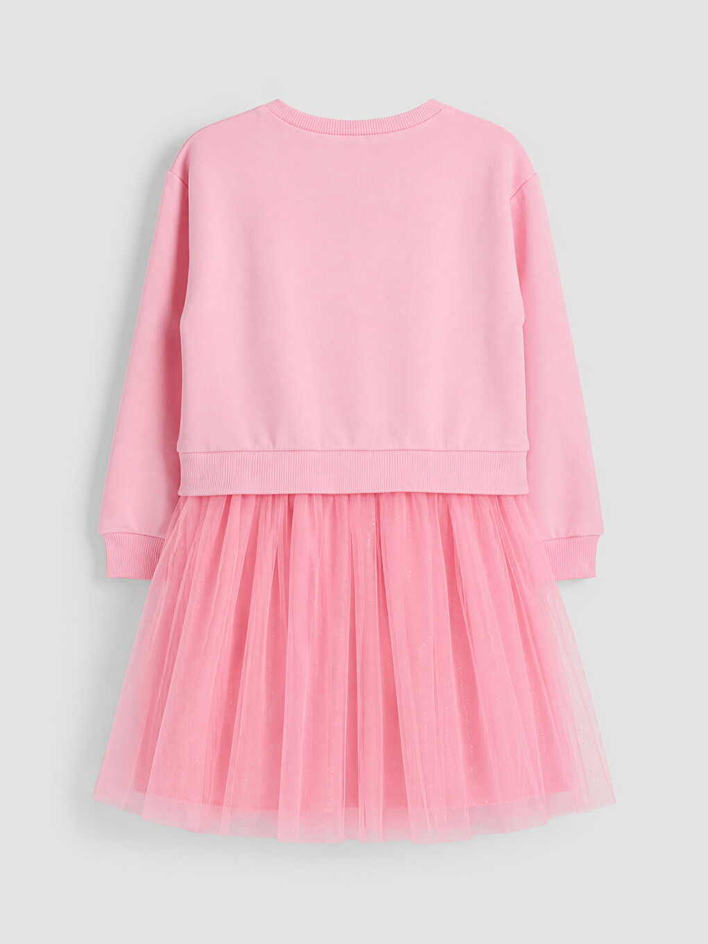 Pembe Barbie Baskılı Kız Çocuk Tül Elbise-1