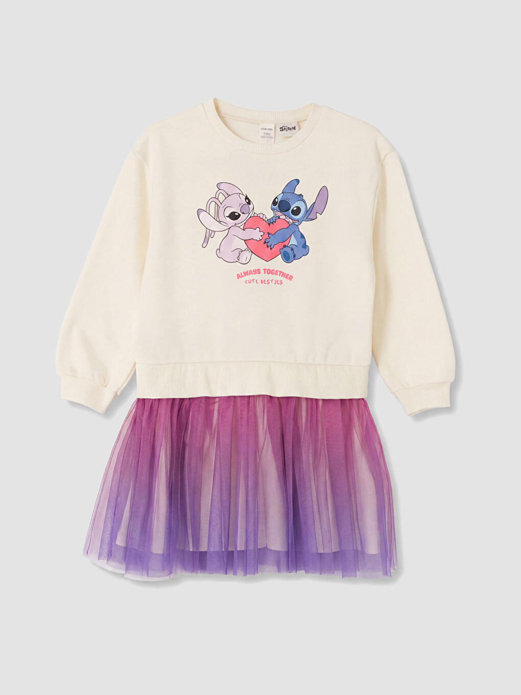 Ekru Stitch Ve Angel Baskılı Kız Çocuk Tütü Elbise