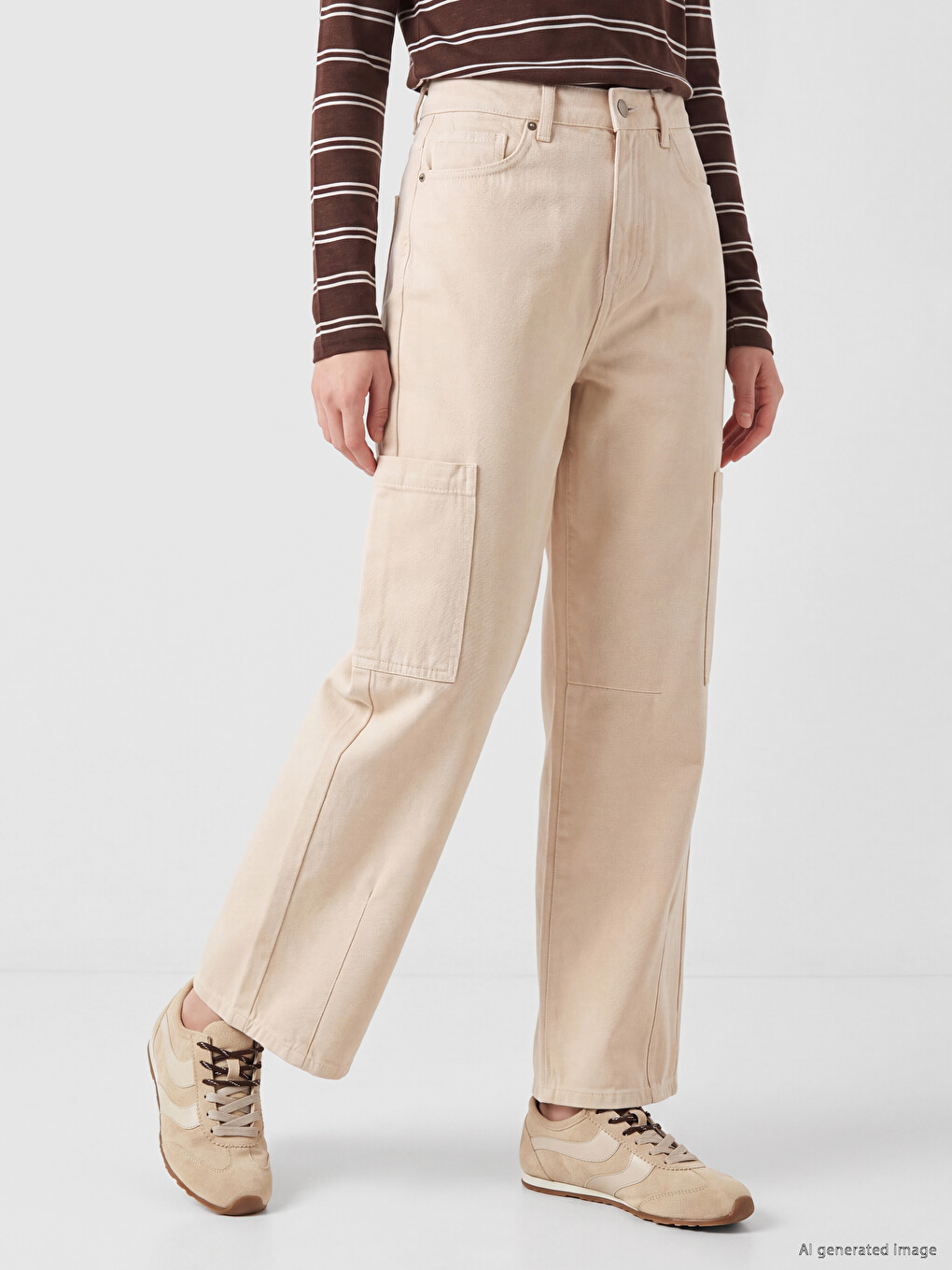Baggy Fit Kargo Cepli Kadın Jean Pantolon-1