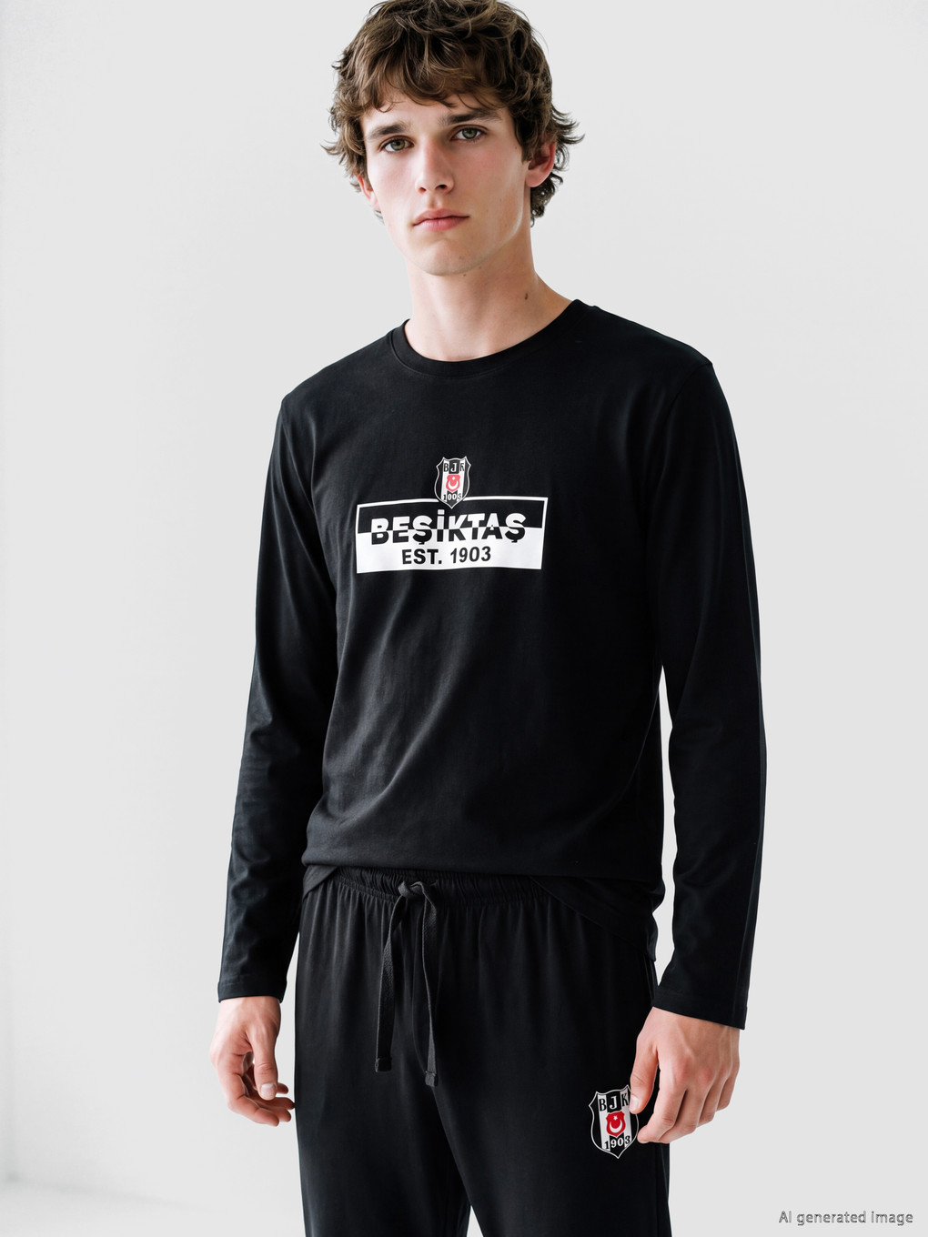 Siyah Regular Fit Beşiktaş Baskılı Erkek Pijama Takım-1