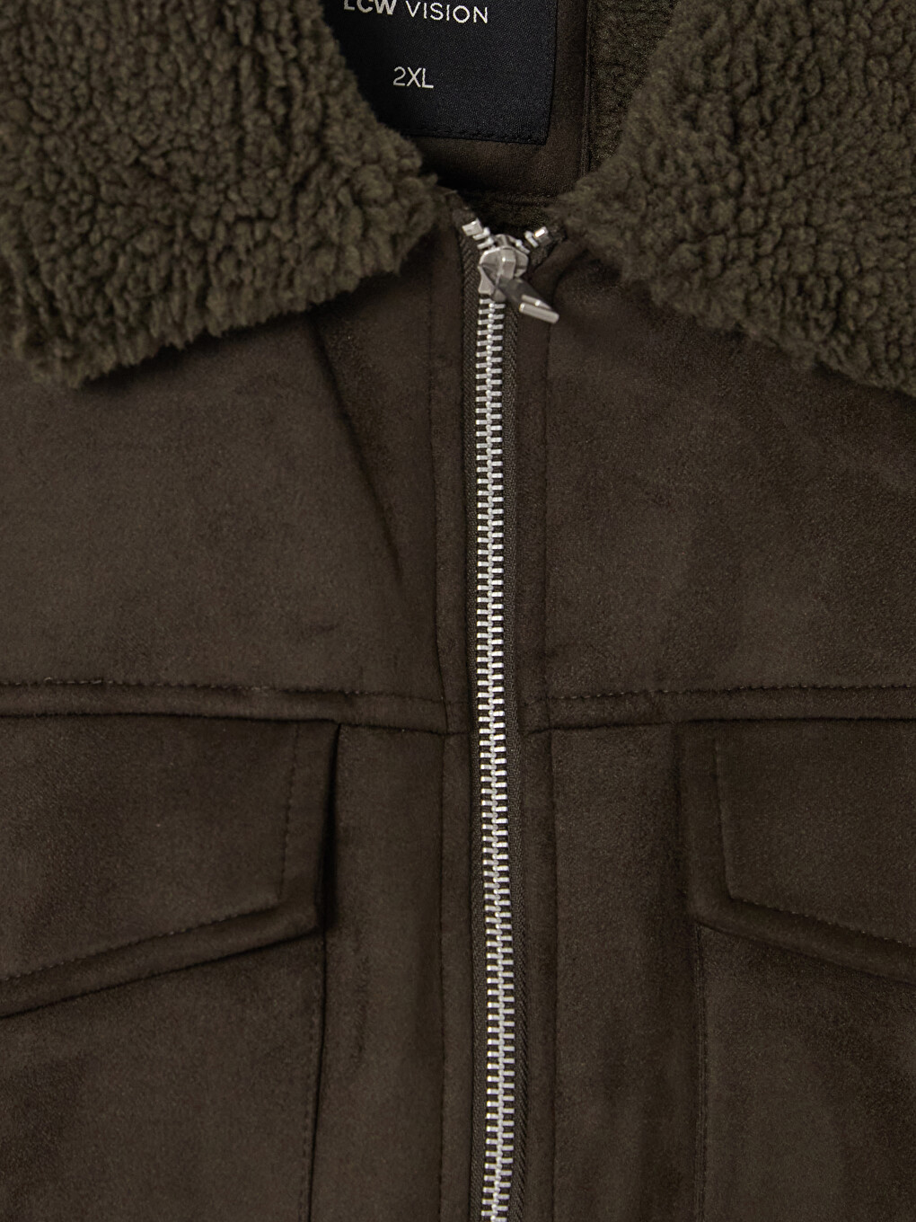 Haki Regular Fit Kürk Yaka Süet Erkek Mont-2