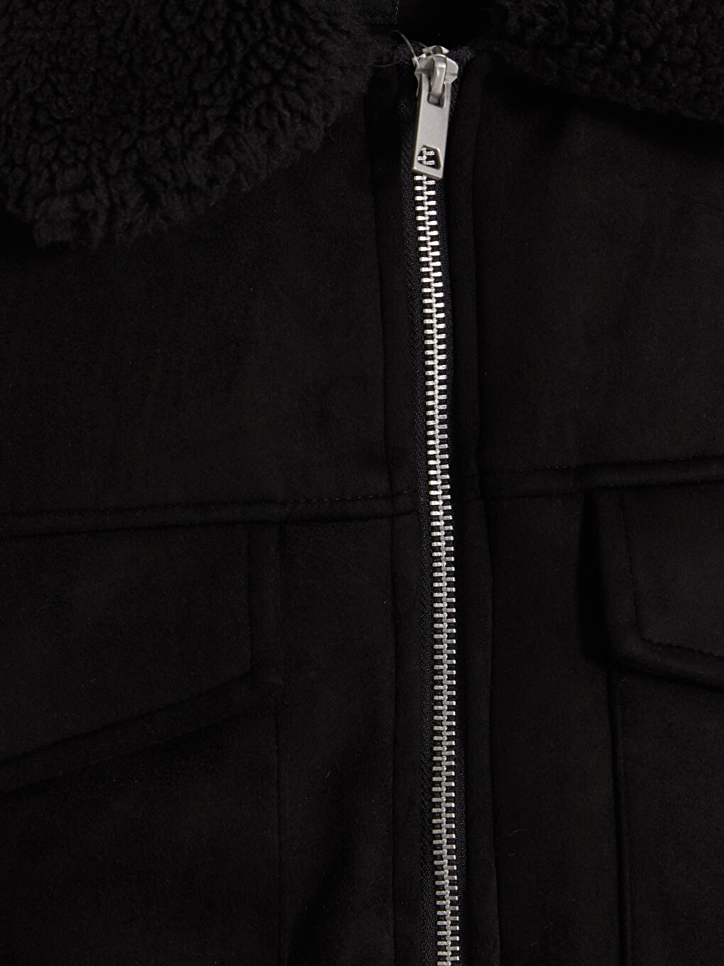 Siyah Regular Fit Kürk Yaka Süet Erkek Mont-2