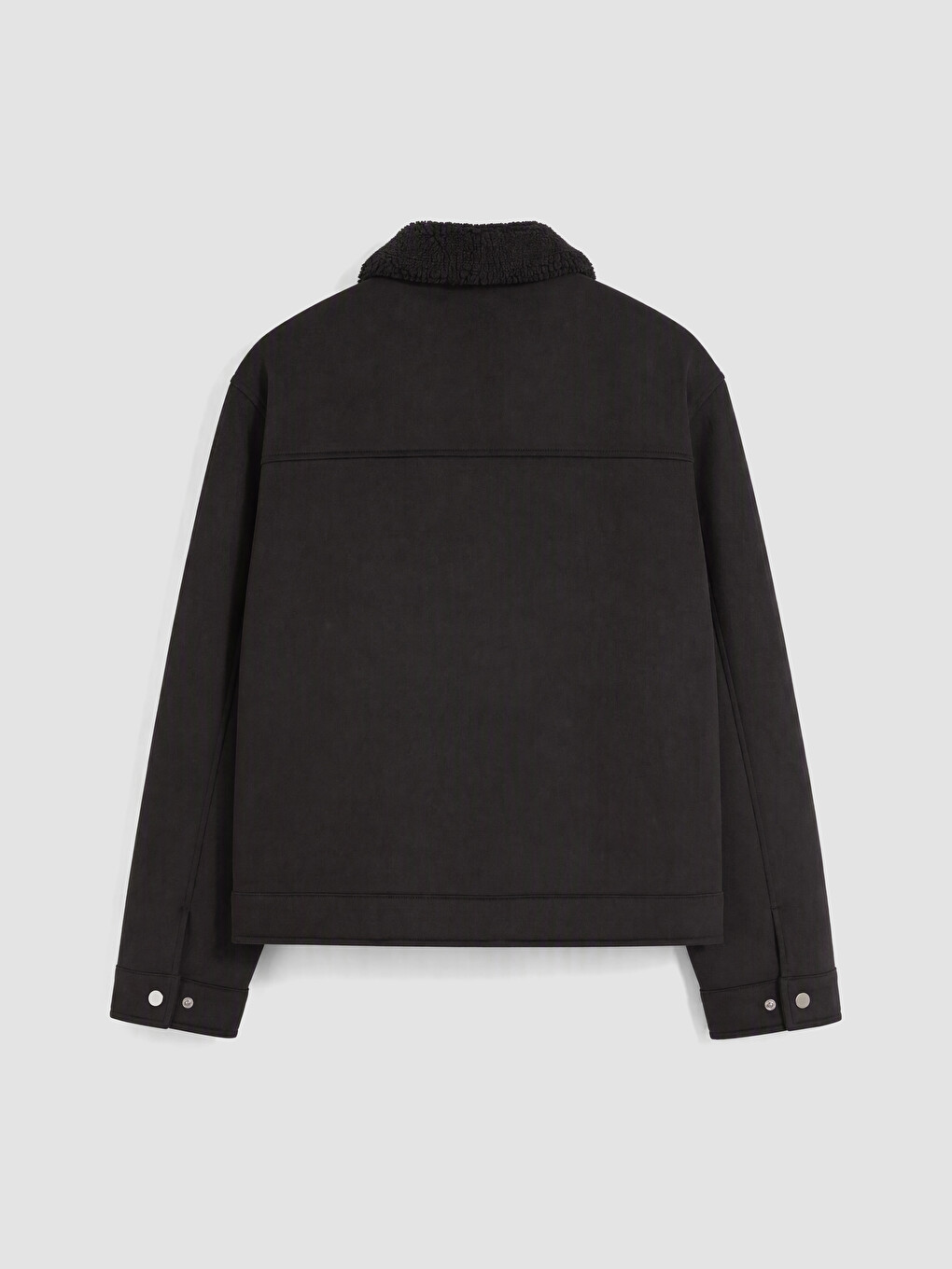 Siyah Regular Fit Kürk Yaka Süet Erkek Mont-3