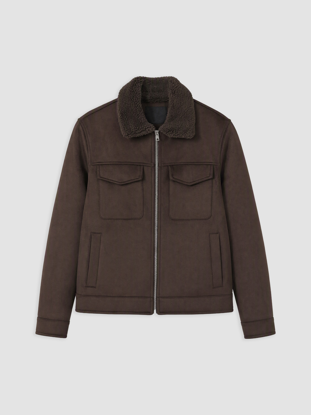 Kahverengi Regular Fit Pelüş Yaka Erkek Mont