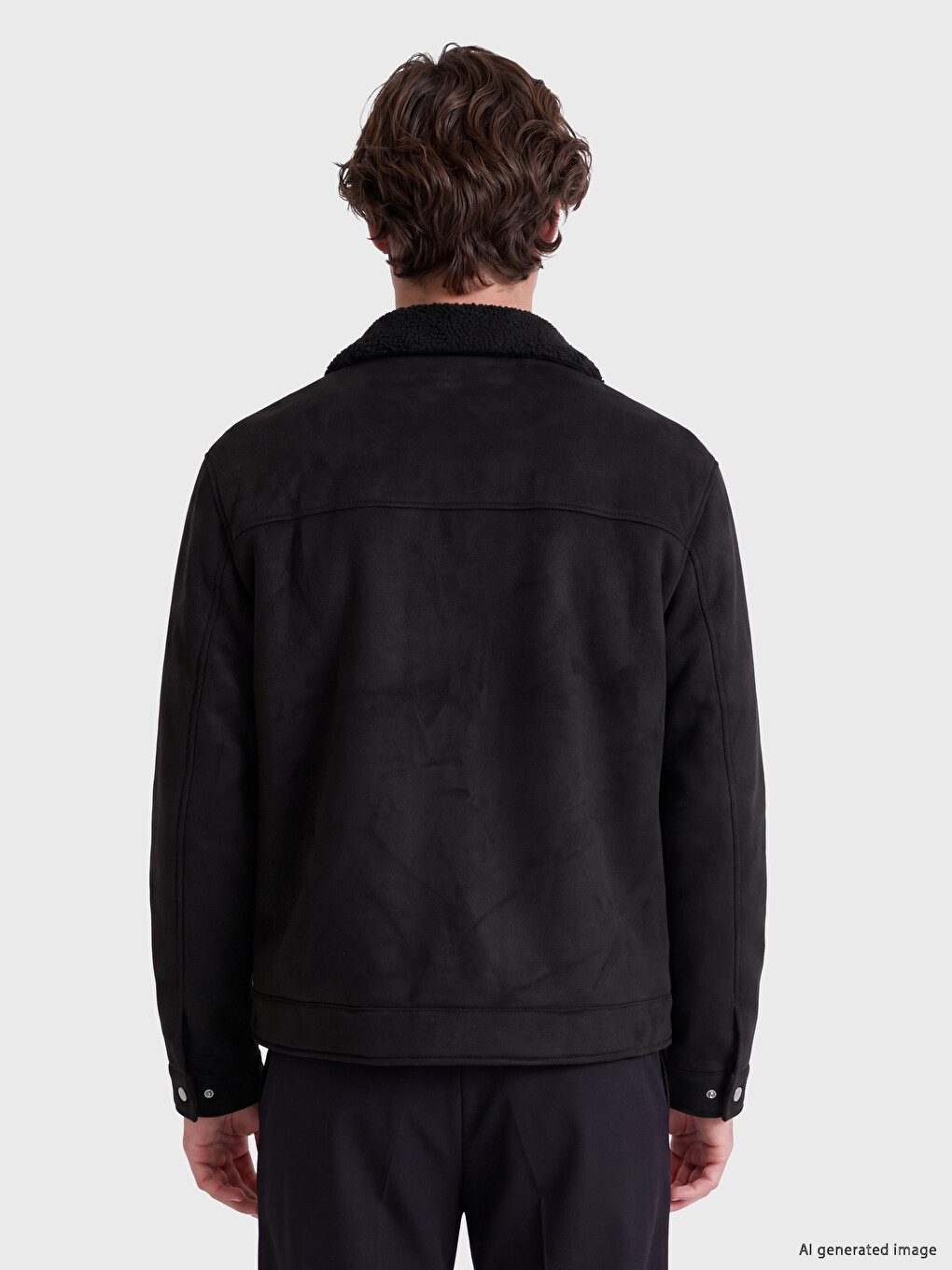 Siyah Regular Fit Pelüş Yaka Erkek Mont-3