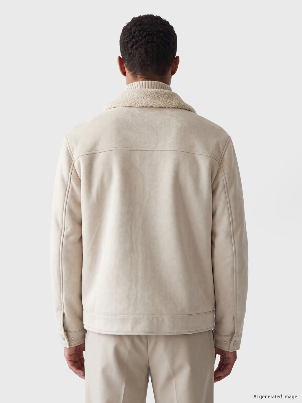 Beyaz Regular Fit Pelüş Yaka Erkek Mont-2