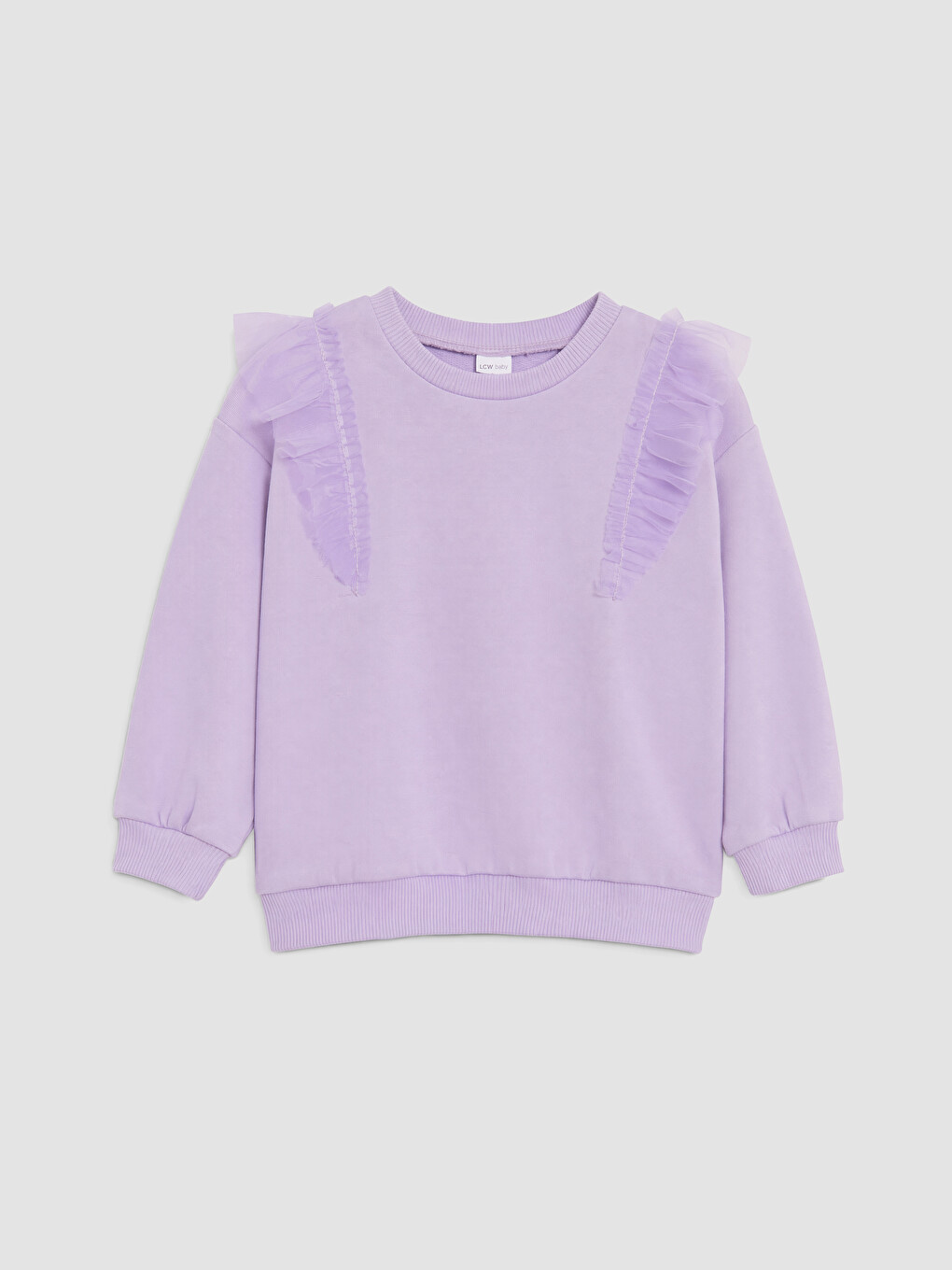 Lila Bisiklet Yaka Fırfırlı Kız Çocuk Sweatshirt