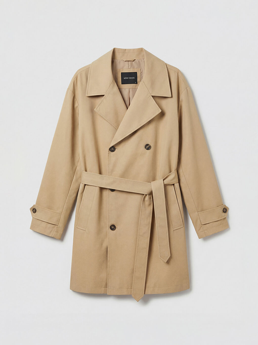 Bej Standart Kalıp Erkek Trençkot-5