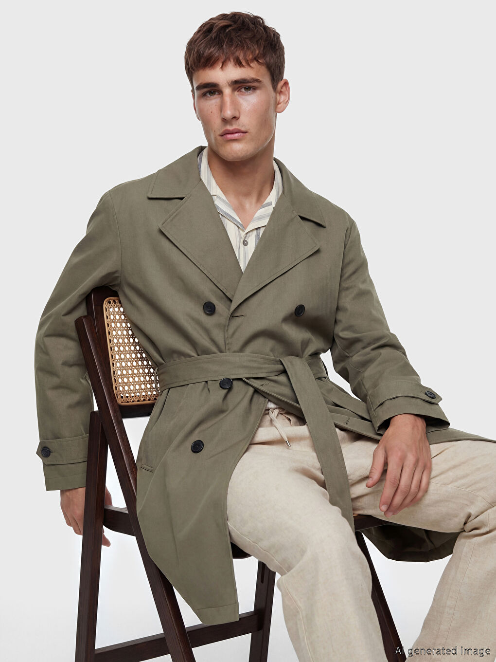 Haki Standart Kalıp Erkek Trençkot-1