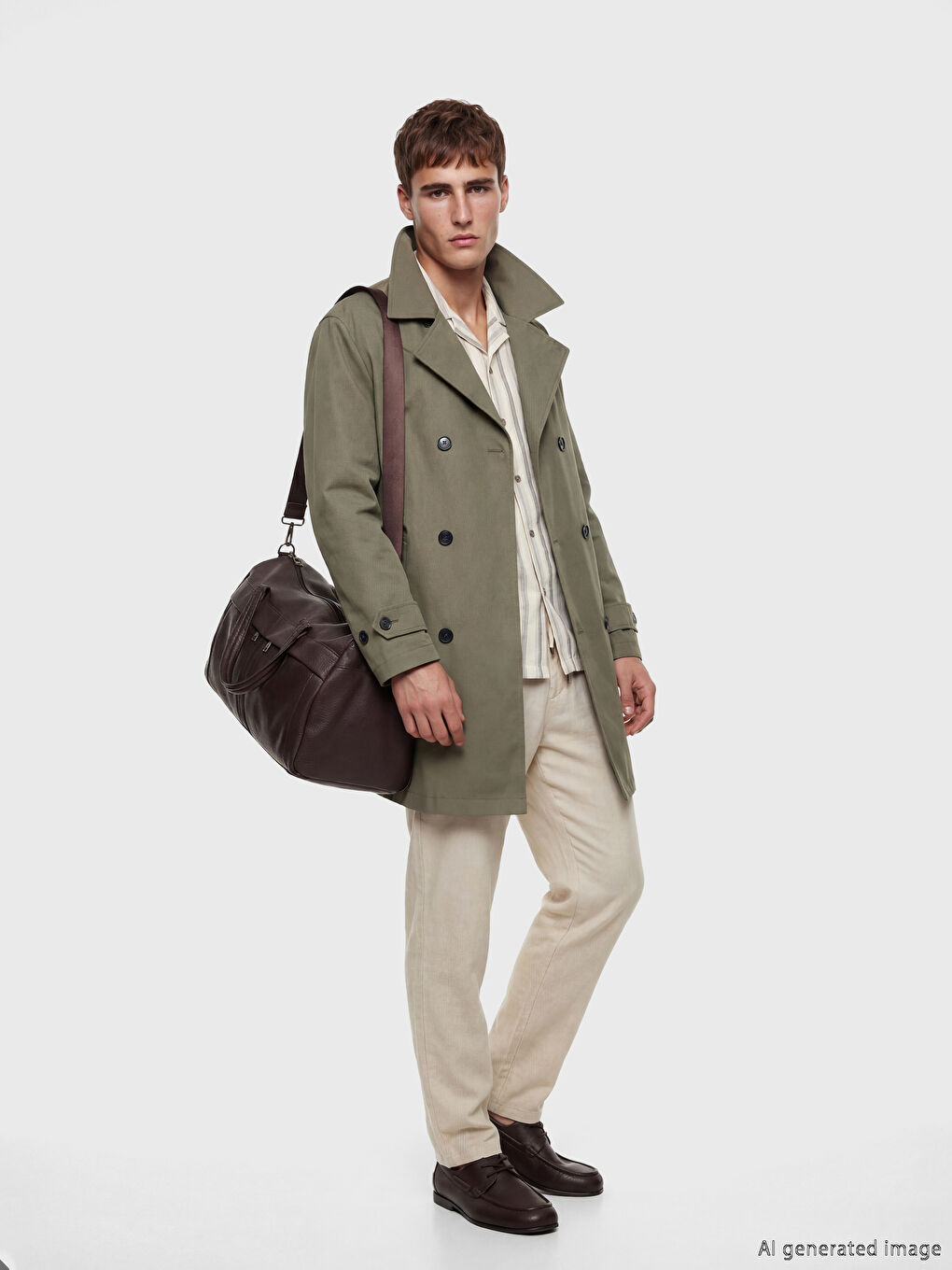 Haki Standart Kalıp Erkek Trençkot-2