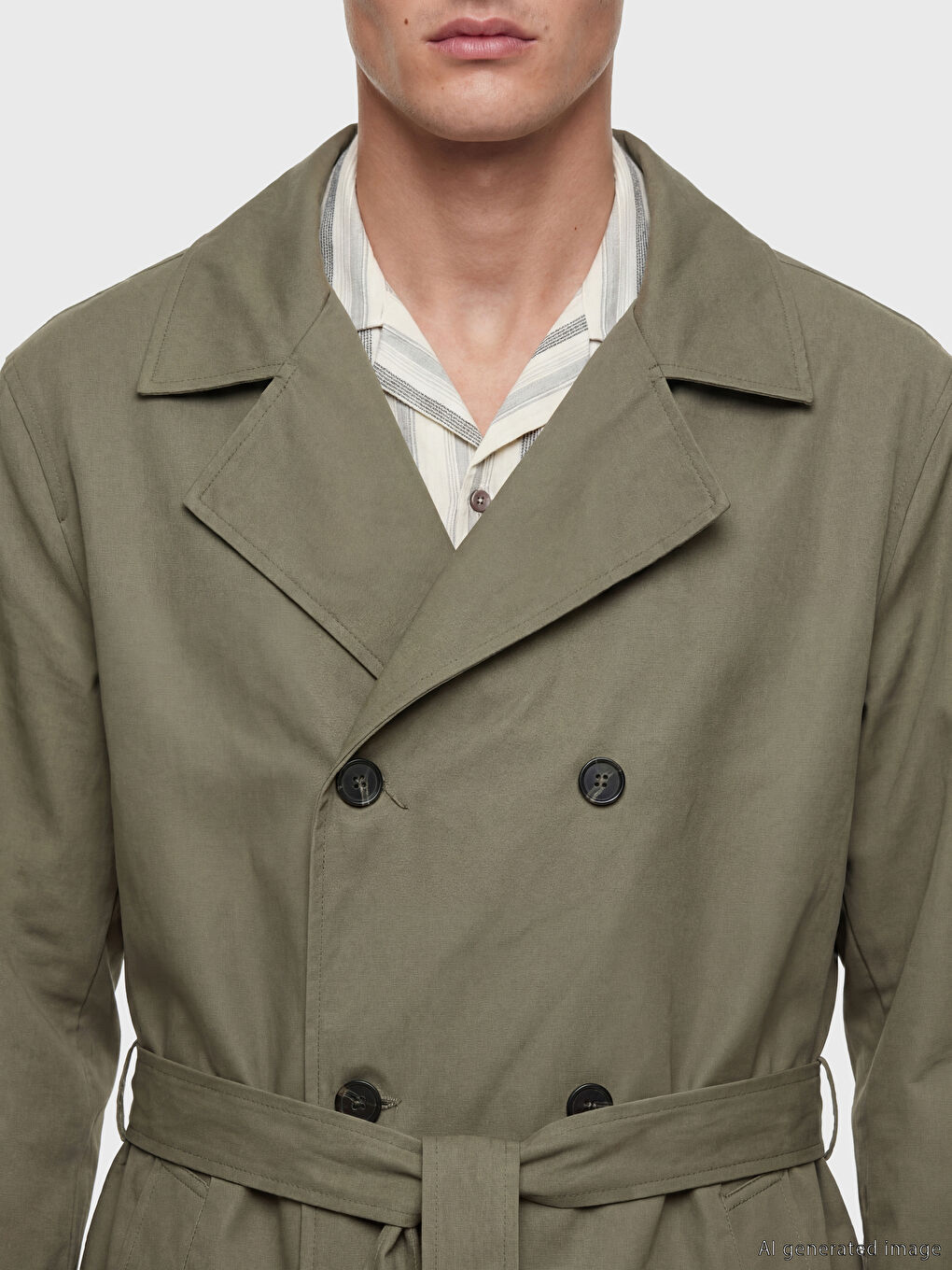 Haki Standart Kalıp Erkek Trençkot-3