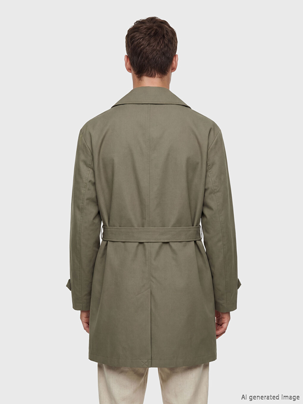 Haki Standart Kalıp Erkek Trençkot-4