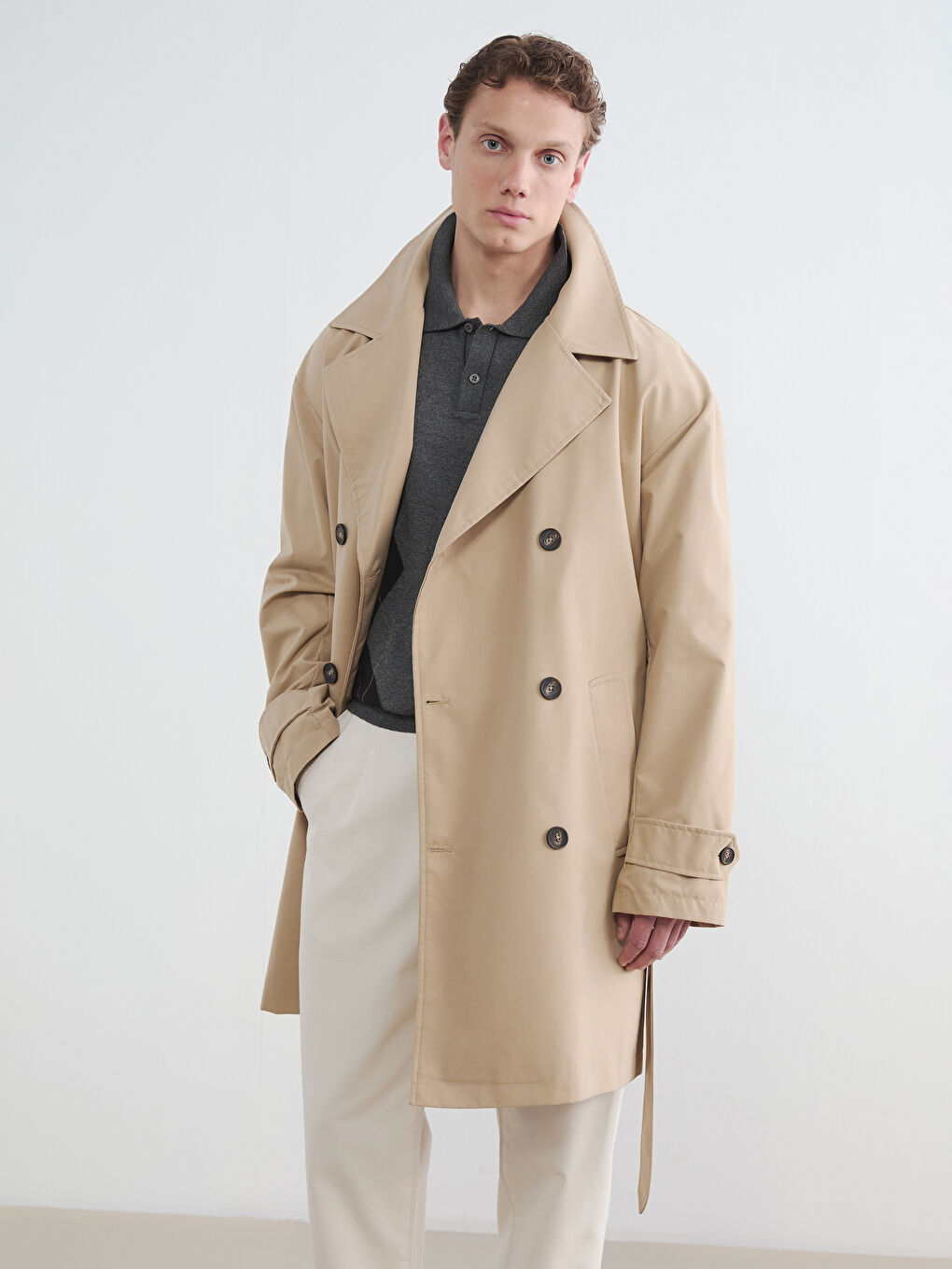 Bej Standart Kalıp Erkek Trençkot