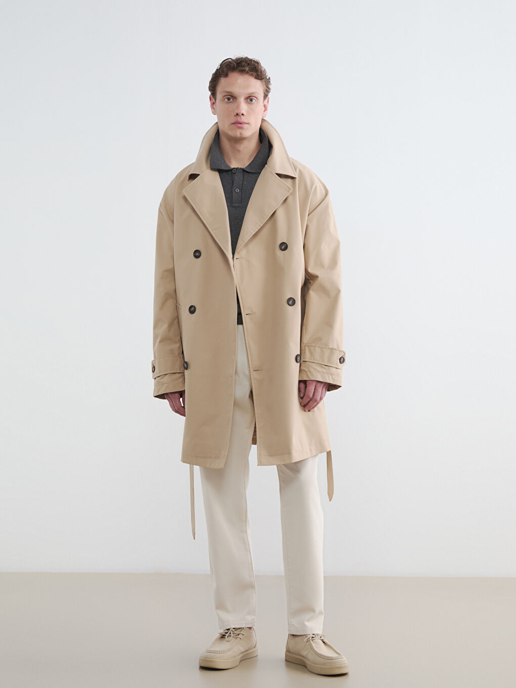 Bej Standart Kalıp Erkek Trençkot-1
