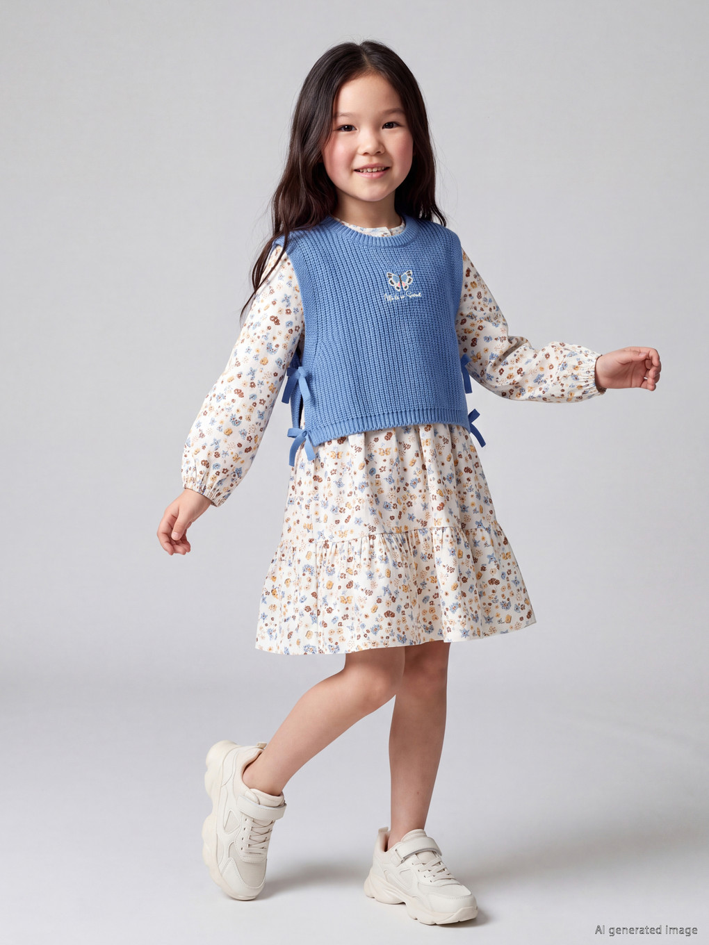  Crew Neck Embroidered Girls' Knitwear Dress Set