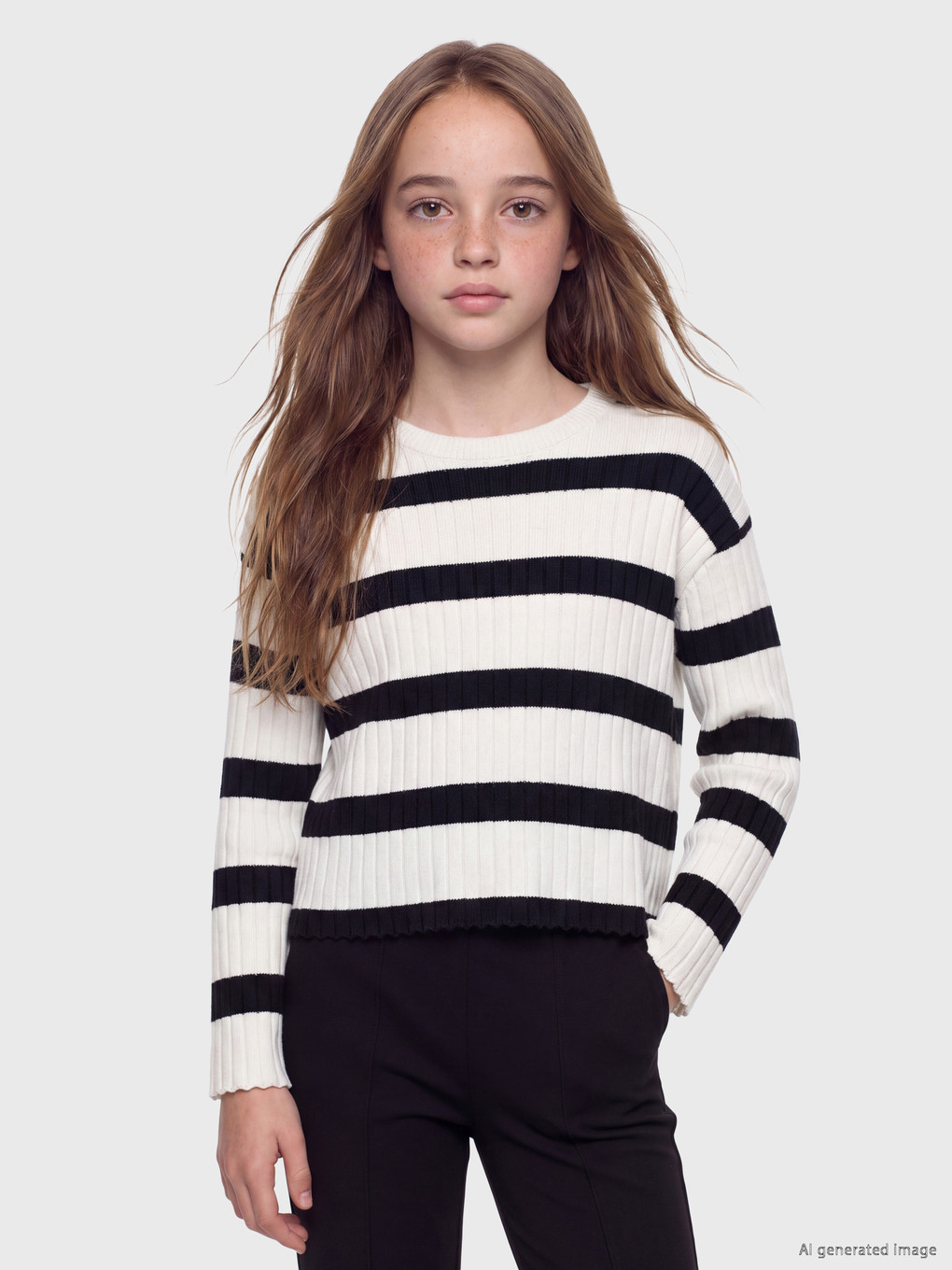 Crew Neck Striped Girls' Sweater