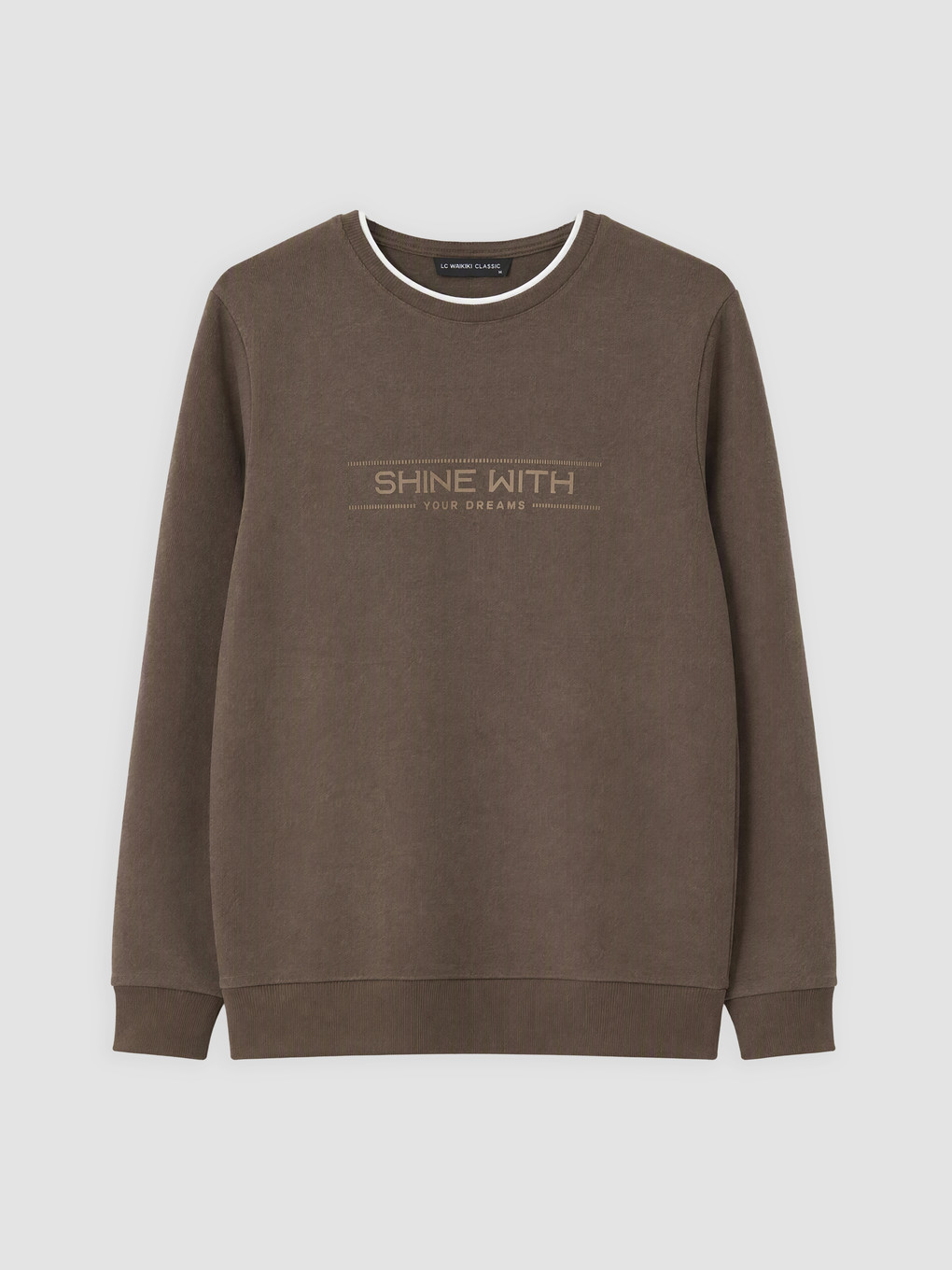 Bej Bisiklet Yaka Baskılı Sweatshirt