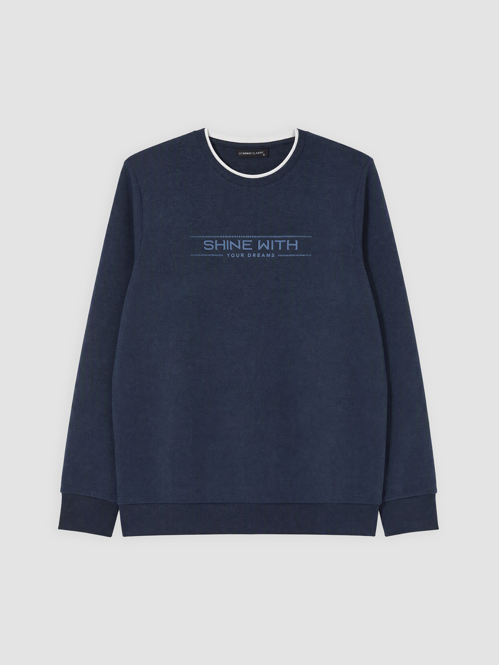 Lacivert Bisiklet Yaka Baskılı Erkek Sweatshirt