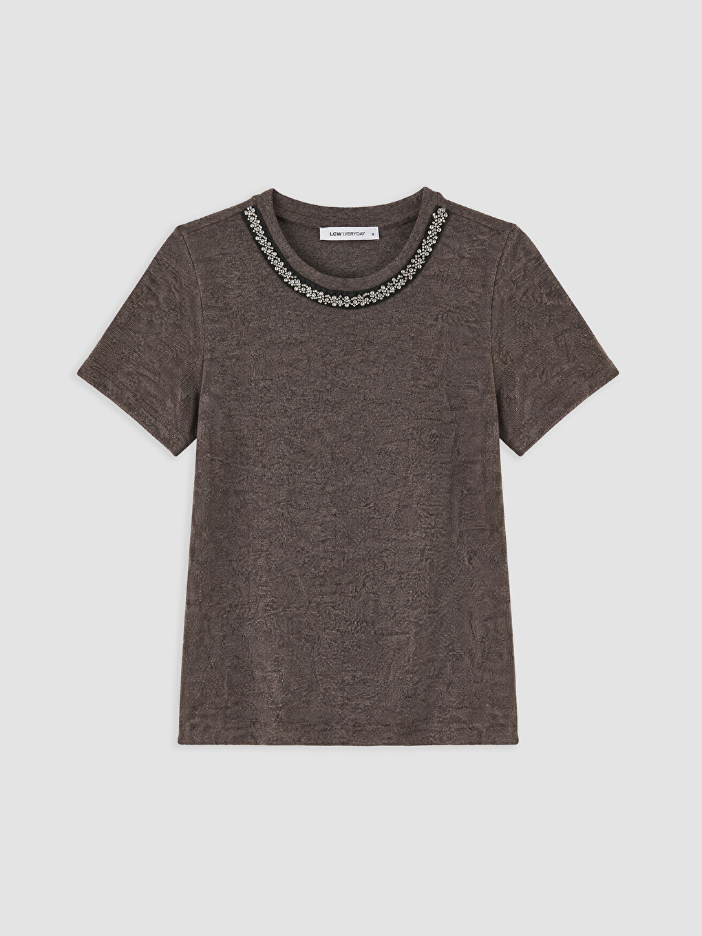 Crew Neck Rhinestone Embellished Women's T-shirt-4