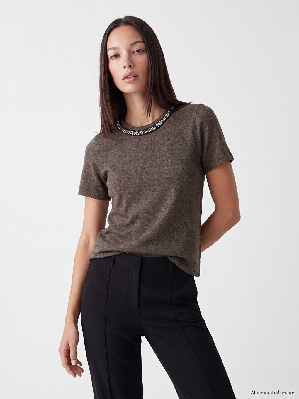 Crew Neck Rhinestone Embellished Women's T-shirt