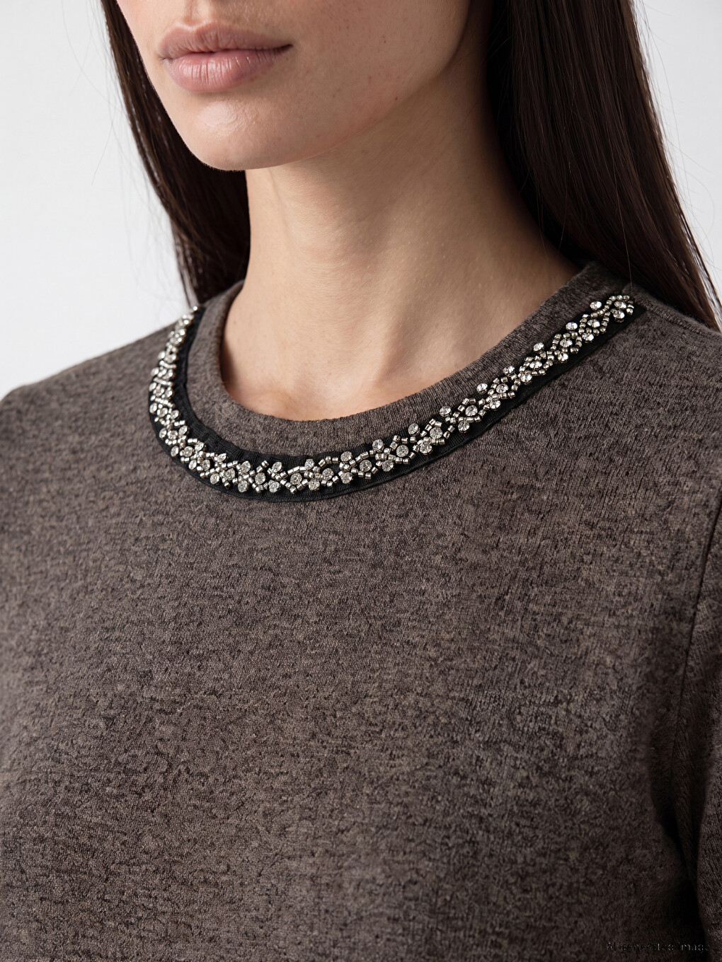 Crew Neck Rhinestone Embellished Women's T-shirt-2