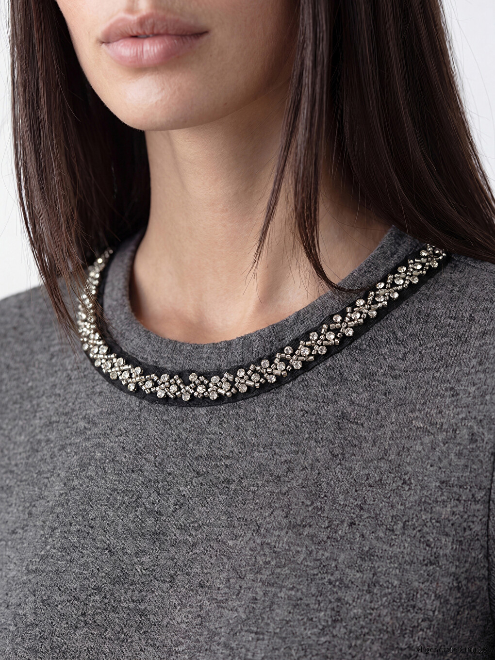 Crew Neck Rhinestone Embellished Women's T-shirt-2