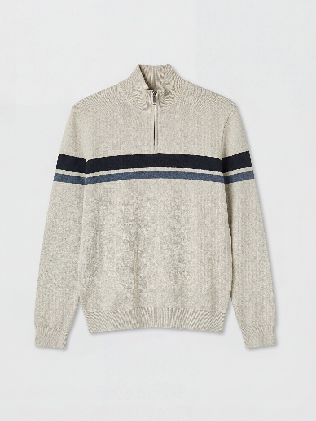 Half Zippered Striped Men's Knitwear Sweater-4