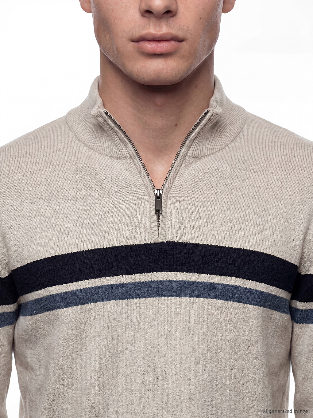 Half Zippered Striped Men's Knitwear Sweater-2