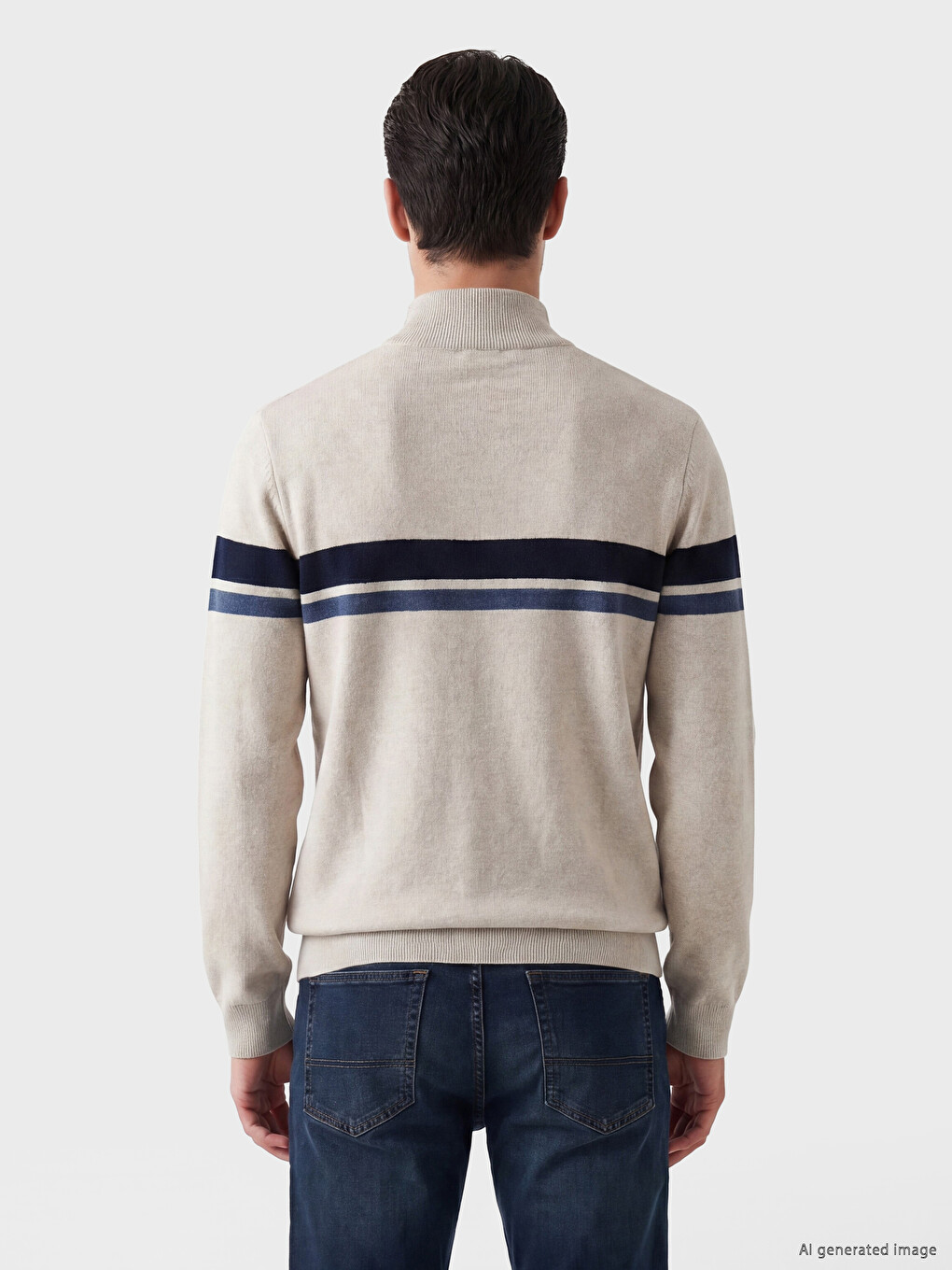 Half Zippered Striped Men's Knitwear Sweater-3
