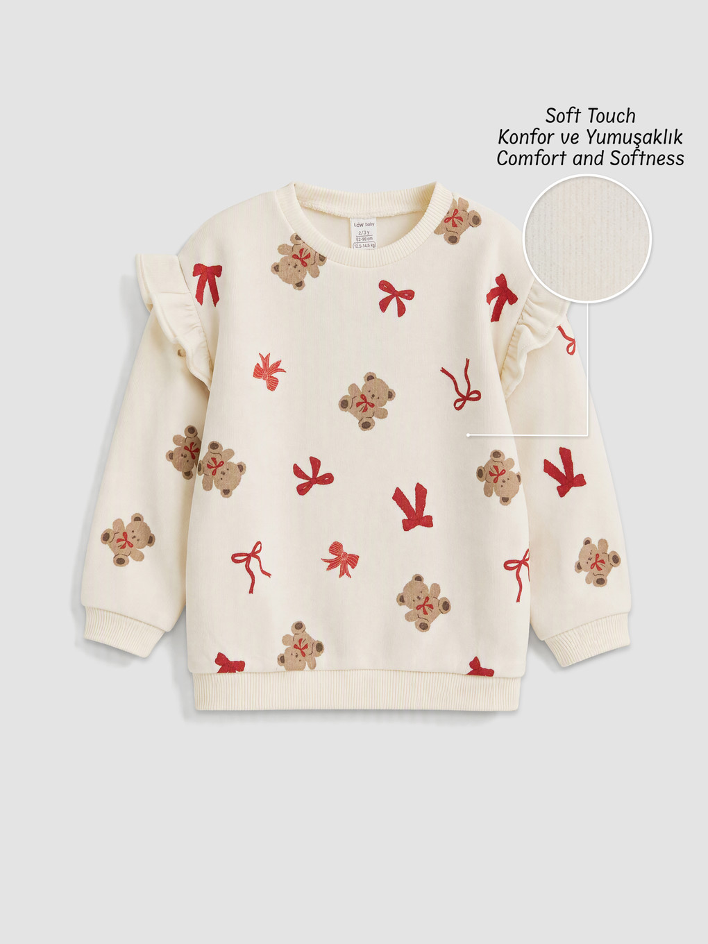 Bisiklet Yaka Fırfırlı Desenli Kız Bebek Sweatshirt-1